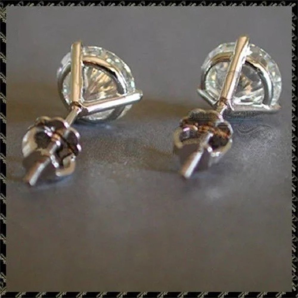 4-8mm 0.84-2Ct Round Cut Simulated Diamonds Back Screw-in Silver Studs Earrings - Picture 6 of 16